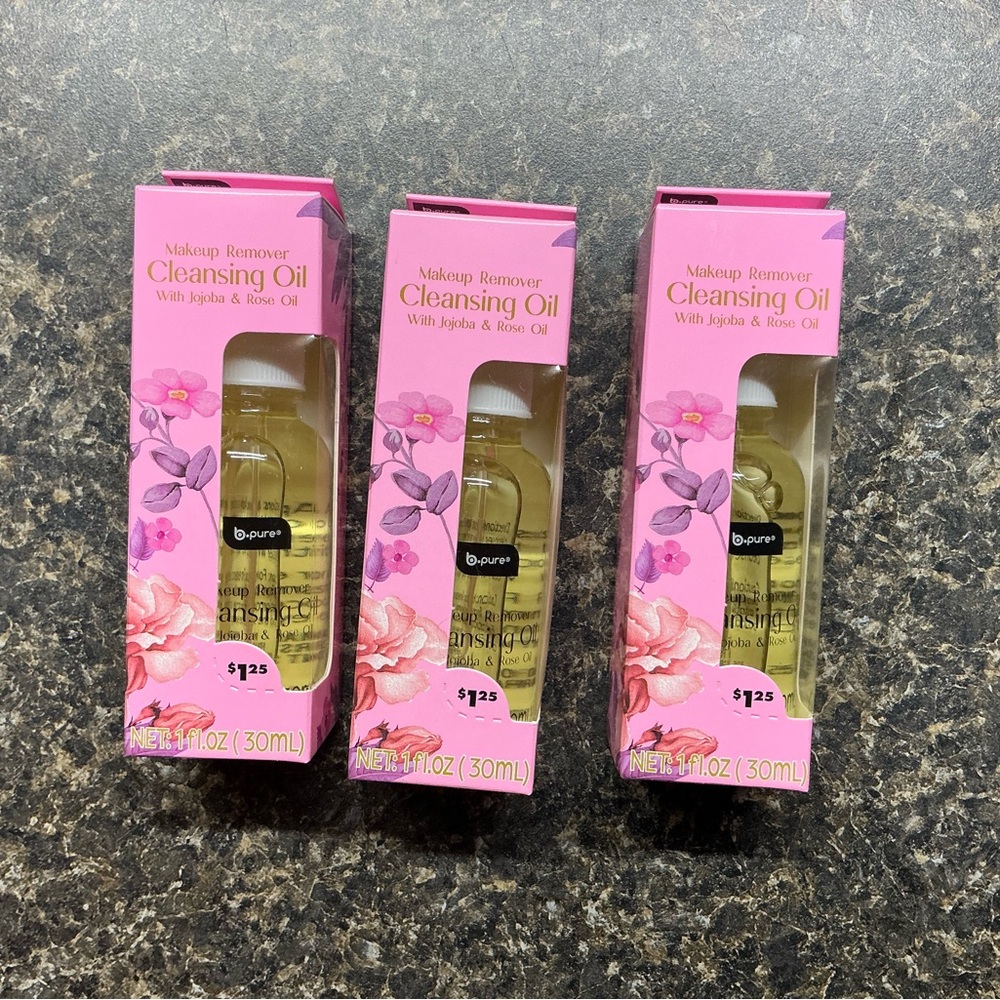b pure Makeup Remover Cleansing Oil With Jojoba & Rose Oil - set of 3